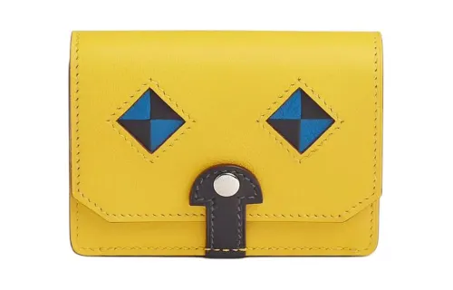 HERMES Swift Leather With Mysore Goat Skin Wallet Women's Yellow