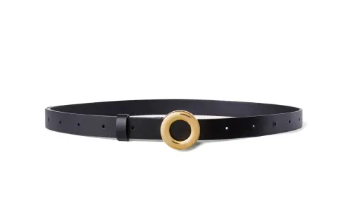 Loro Piana Round Buckle Design, Smooth Buckle Leather Belts Women's Black Width 2CM