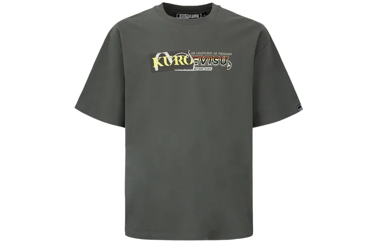 EVISU T Shirts Men's Dark Gray Crew Neck Moderate Straight Fit