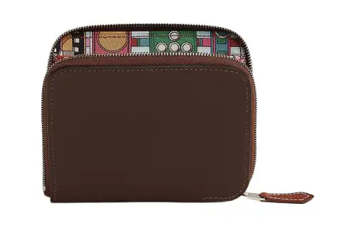 HERMES Silk'In Evercolor Calfskin Wallet Women's Mocha Multicolor