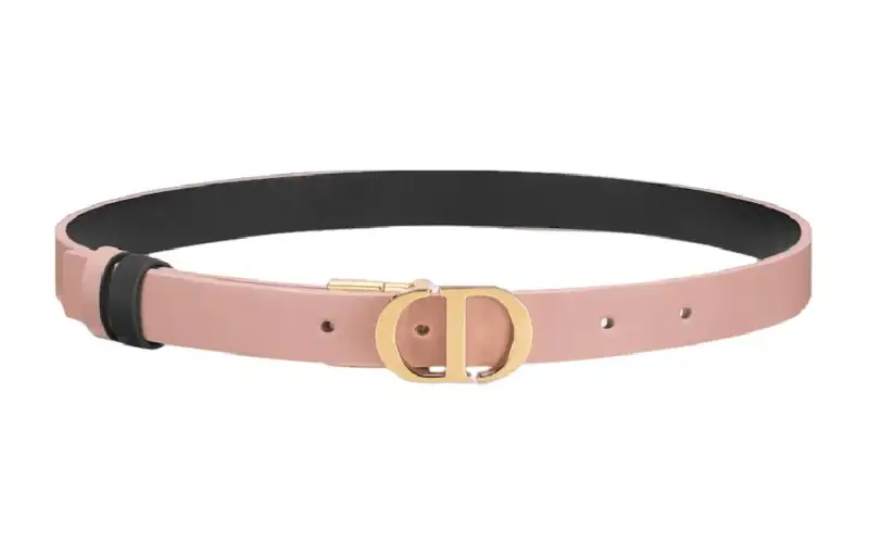 DIOR Double Sided Solid Color Design Smooth Buckle Leather Belts Women's Pink