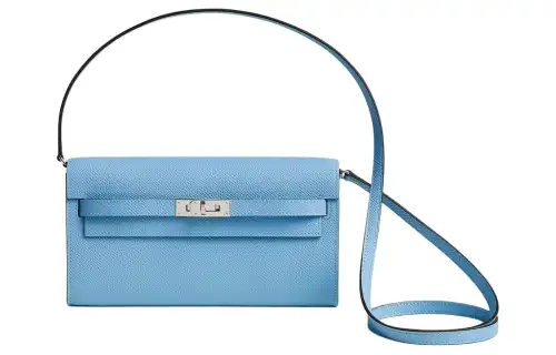 HERMES Kelly To Go Silver Tone Buckle Epsom Leather Crossbody Bag, Shoulder Bag Regular Women's 7N Celeste Sky Blue