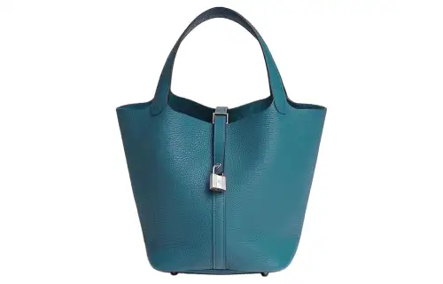 HERMES Picotin Lock Clemence Bullock Leather Basket Bag, Bucket Bag, Handbag 22 Women's D2 NEW BLEU JEAN New Denim Blue