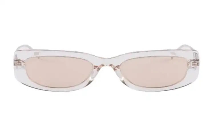 PRADA Acetate Metal Crystal Irregular Shape Sunglasses Women's Transparent