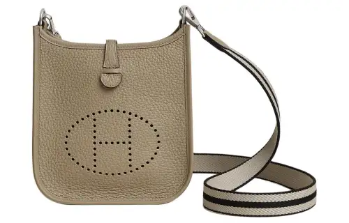 HERMES Evelyne Clemence Bullock Leather Crossbody Bag, Shoulder Bag Regular 16 Women's Malva Beige/Light Taupe/Black
