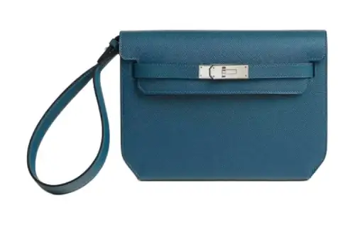 HERMES Kelly Depeches Epsom Leather Clutch Men's 7A Bleu Thalassa Sea Blue