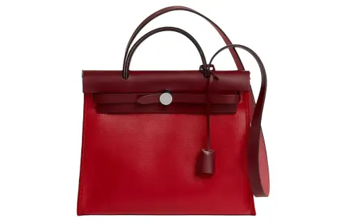 HERMES Herbag Zip H Berline Canvas And Hunter Cow Leather Shoulder Bag, Crossbody Bag, Handbag 31 Unisex Hermes Red