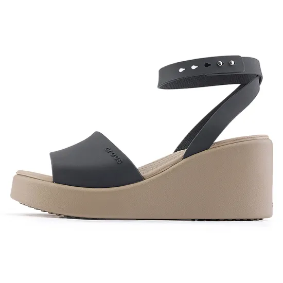 Crocs Brooklyn Ankle Strap Wedge Sandals 'Black Beige' Women's