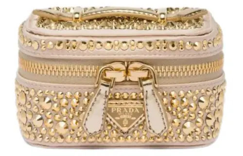 PRADA Leather Makeup Bag Women's Platinum