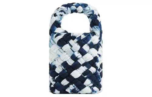 Bottega Veneta Kalimero Cotton Crossbody Handbag Small Women's Marine Blue & White