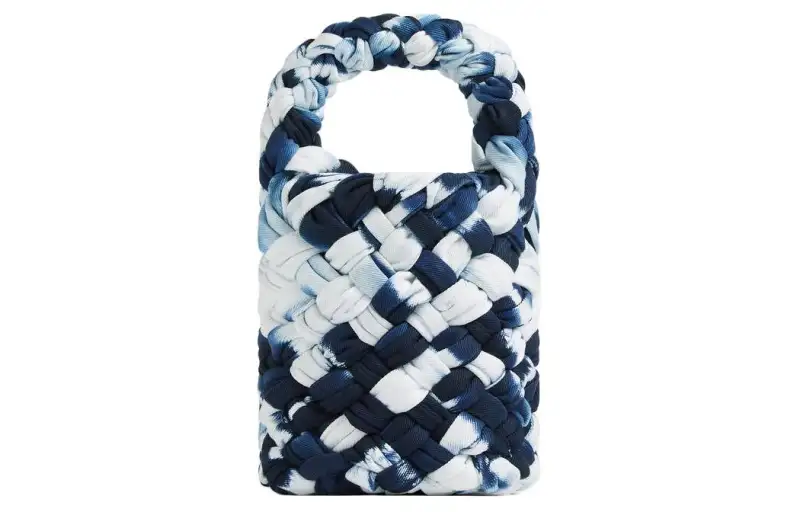 Bottega Veneta Kalimero Cotton Crossbody Handbag Small Women's Marine Blue & White