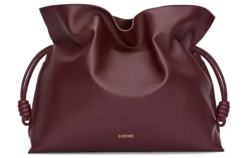 LOEWE Flamenco Napa Calf Leather Portable One Shoulder Clutch Extra Large Women's Dark Burgundy