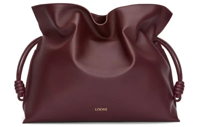 LOEWE Flamenco Napa Calf Leather Portable One Shoulder Clutch Extra Large Women's Dark Burgundy