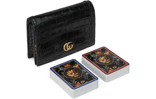 GUCCI Crocodile Leather Poker Cards Set Storage Bag Unisex Black