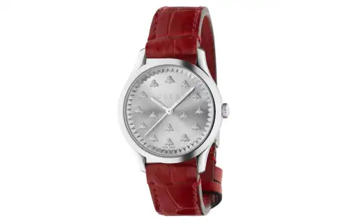 GUCCI G Timeless Collection Wrist Watches Quartz Movement Crocodile Leather Strap Silver Dial Women's Watch