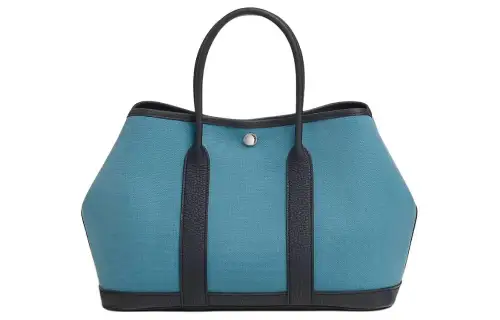 HERMES Garden Party Canvas With Negonda Calfskin Handbag 30 Women's Blue/Black
