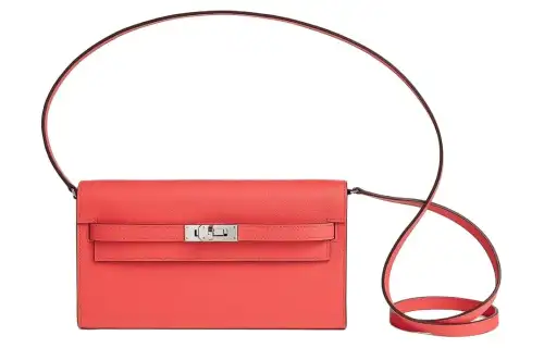 HERMES Kelly To Go Silver Tone Buckle Evercolor Leather Crossbody Wallet Regular Women's Texas Red