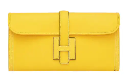 HERMES Jige Elan Swift Leather Clutch Women's Naples Yellow & Red