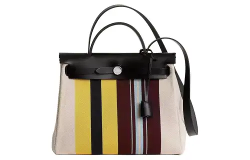 HERMES Herbag Zip H Plume Canvas And Hunter Leather Finish Shoulder Bag, Crossbody Bag, Handbag 31 Unisex
