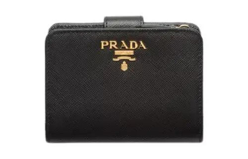 PRADA Saffiano Leather Wallet Women's Black & Light Pink
