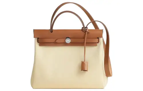 HERMES Herbag Zip Canvas With Hunter Cow Leather Shoulder Bag, Crossbody Bag, Handbag 31 Unisex Light Yellow/Brown