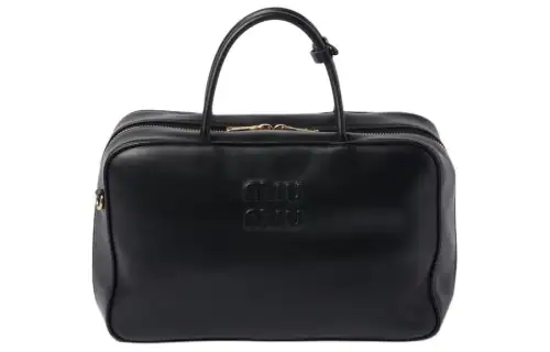 MIU MIU Soft Sheep Leather Bowling Bag, Shoulder Bag, Handbag Regular Unisex Black