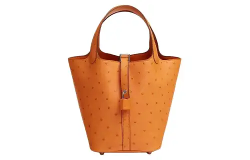 HERMES Picotin Lock Ostrich Leather Basket Bag, Bucket Bag, Handbag 18 Women's I9 Abricot Apricot