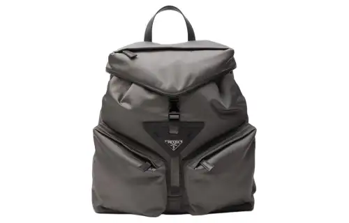 PRADA Re Nylon Fabric With Leather Backpack Men's Iron Gray
