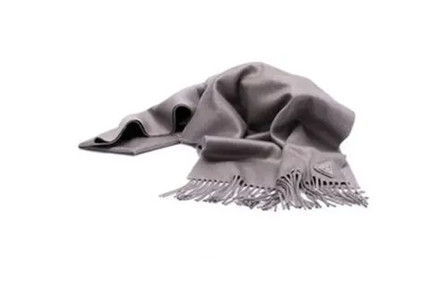 PRADA Triangle Logo Plaque Fringed Scarf