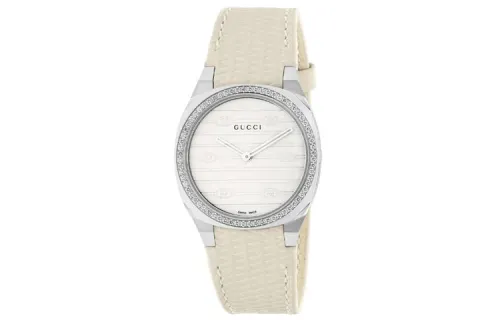 GUCCI 25H Collection Wrist Watches Quartz Movement Leather Strap 30mm White Dial Women's Watch 30m Water Resistant