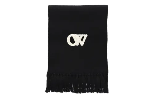 OFF WHITE Logo Embroidered Fringed Edge Scarf