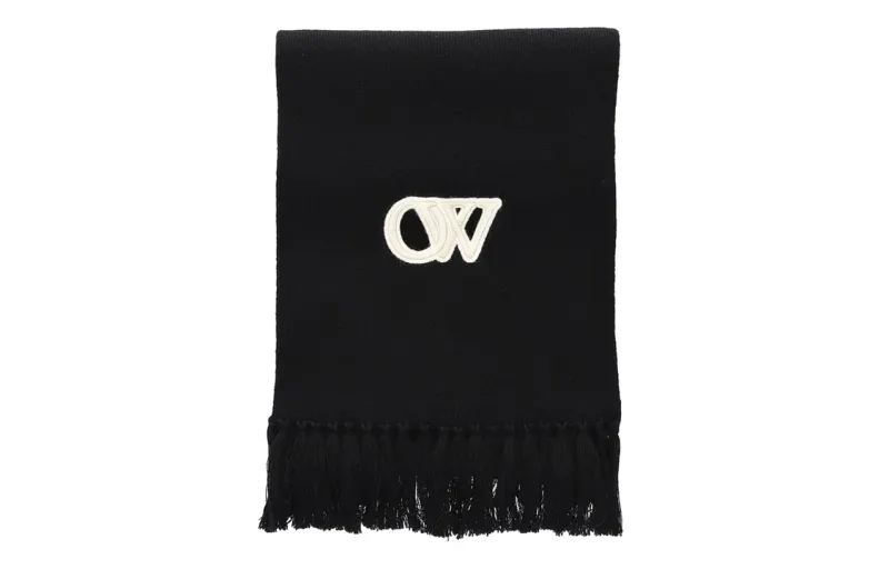 OFF WHITE Logo Embroidered Fringed Edge Scarf