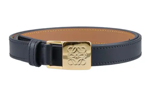 LOEWE Smooth Buckle Design Leather Belts Women's Black Width 2CM