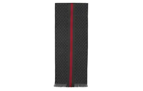 GUCCI GG Wool Knit Scarves Unisex Gray Black