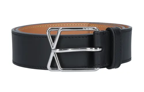 LOEWE Logo Detail Design Leather Belts Women's Black Width 3.5CM
