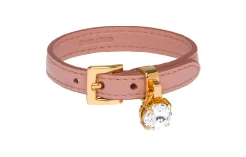 MIU MIU Metal, Leather, Crystal Wristbands Women's Pink