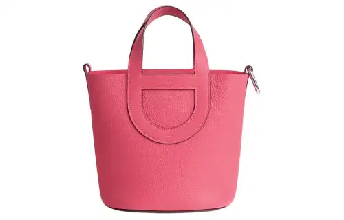 HERMES In The Loop Taurillon Clemence Bullhide With Swift Leather Bucket Bag Handbag Women's Azalea Red