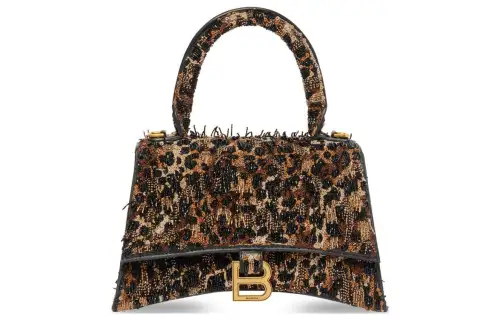 Balenciaga Hourglass Lambskin Shoulder Bag, Crossbody Bag, Handbag Extra Small Women's Black Leopard Print