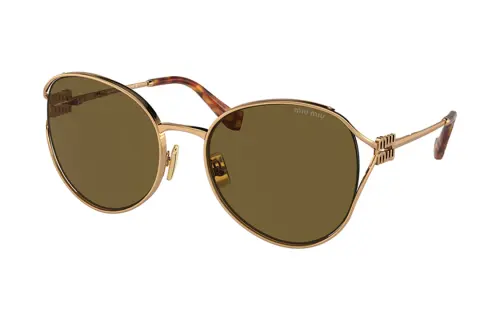 MIU MIU Letter Print Metal Irregular Shape Sunglasses Women's Gold