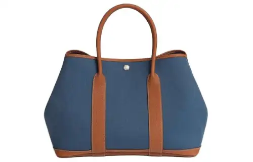 HERMES Garden Party Canvas With Negonda Calfskin Handbag Women's Brighton Blue & Brown