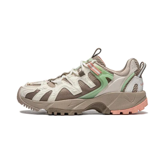 LiNing CF Tracing Collection Rowdy Cushioning Wear-Resistant Low-Top Casual Shoes Women's Gray Umber Green