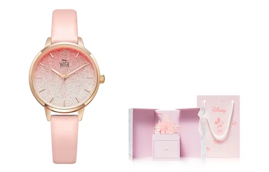 Disney Princess Waterproof Round Wrist Watch Quartz Movement Leather Strap Watch Women's Watch Pink Watch Dial