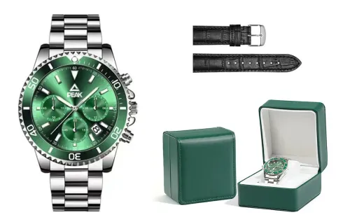 Men's watch, universal classic swiss watch, quartz watch strap stainless steel, green dial, waterproof calendar, simple and elegant design, quartz mechanism