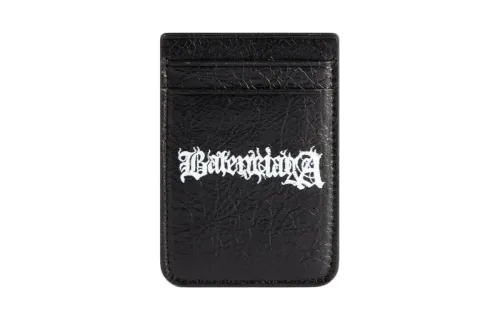 Balenciaga Cash Sheepskin Card Holder Men's Black