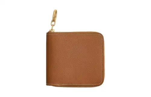 HERMES Zipengo Evercolor Calfskin Wallet Men's 37 Gold Brown