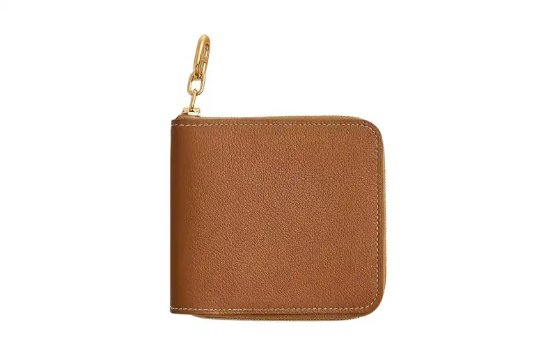 HERMES Zipengo Evercolor Calfskin Wallet Men's 37 Gold Brown