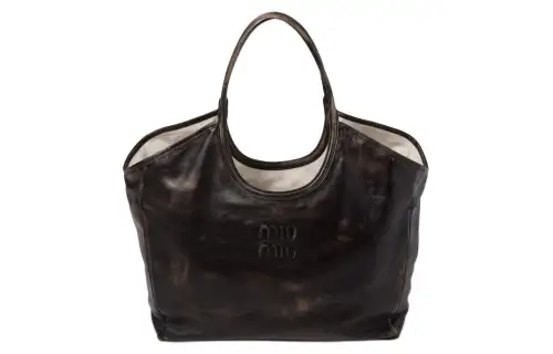 MIU MIU Leather Tote Bag, Shopping Bag, Handbag Women's Sand & Coffee