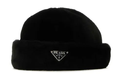 PRADA Triangle Logo Appliqué Turn Up Brim Beanie