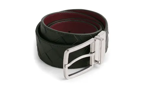 Bottega Veneta Calfskin Leather Belts Men's Green Width 3.5CM