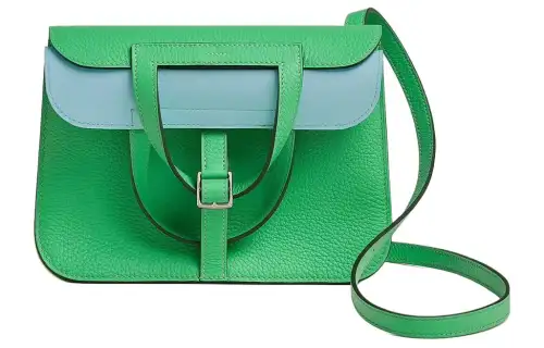 HERMES Halzan Clemence Bullock Leather Crossbody Bags Women's Comic Green & Harmonic Blue